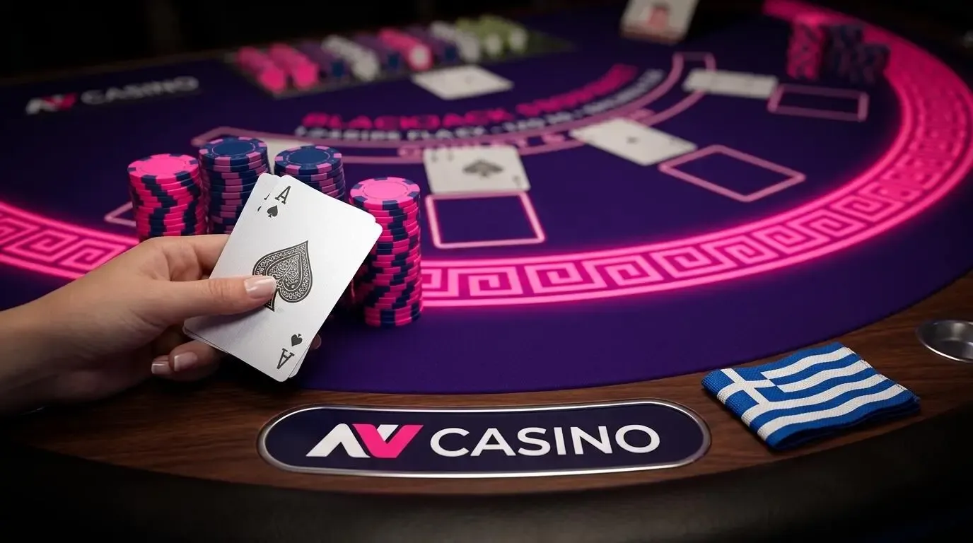 Blackjack table with cards and